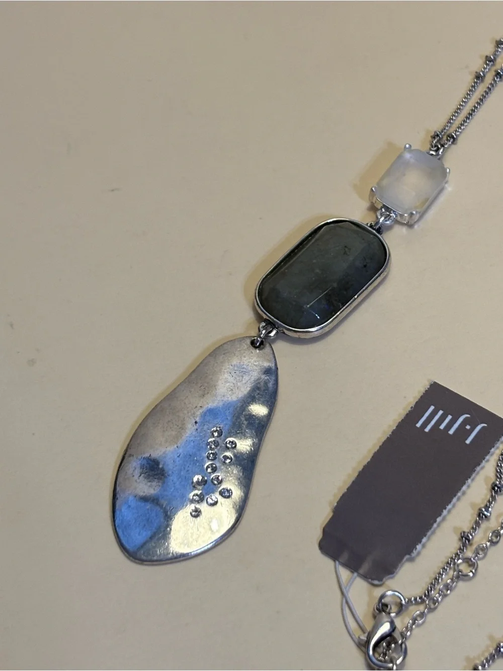 J.Jill Silver-Tone Multi-Stone Pendant Necklace 35”+3”